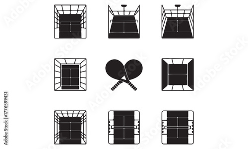Tennis and Padel Court Icons Set with Rackets