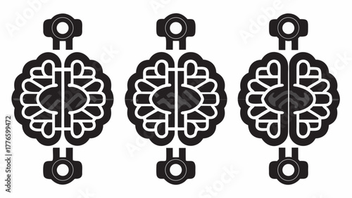 Three stylized brain icons symbolizing intelligence, thought, and neurological concepts
