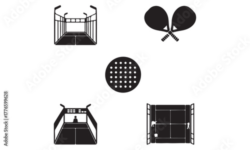 Tennis and Padel Court Icons Set with Rackets
