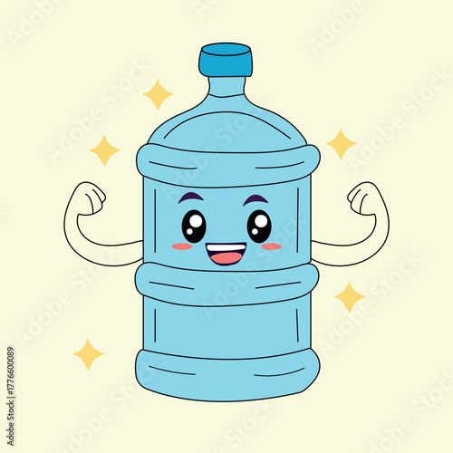 Kawaii water bottle flexing arms vector