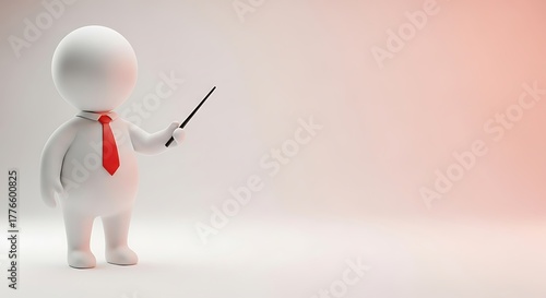 A 3d rendering of a white figure with a red tie pointing with a stick