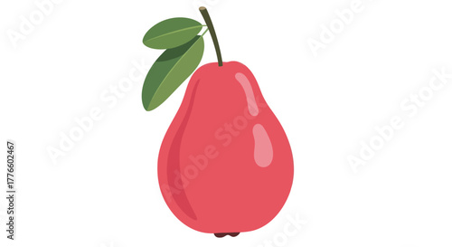 Vibrant red pear with green leaves, a delicious and healthy fruit.