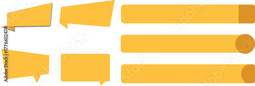 yellow geometric speech bubble label set, flat banner shapes, note tag callout vector png eps icons