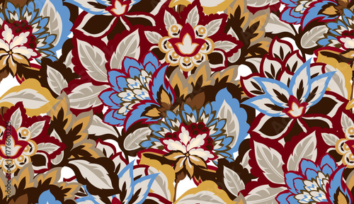 Seamless tribal pattern design. Hand draw paisley background. Patchwork pattern