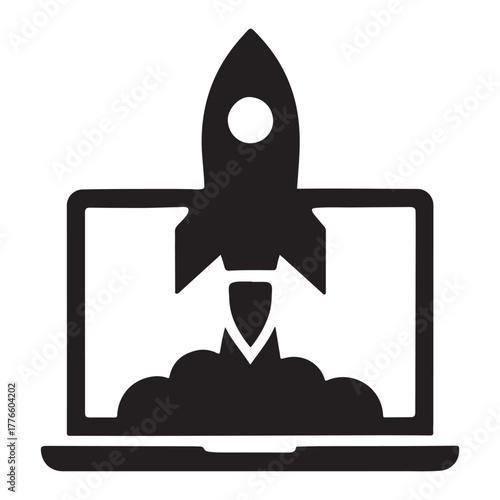 rocket coming from laptop vector illustration