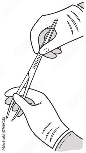 Gloved hands holding surgical forceps during a medical procedure  