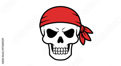 Fierce pirate skull emblem with a red bandana. A classic symbol of piracy, rebellion, and the Jolly Roger concept isolated on white