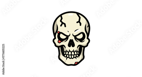 Aggressive cartoon skull illustration with vivid red accents, perfect for edgy designs, gaming mascots, or striking Halloween visuals, embodying danger and dark allure