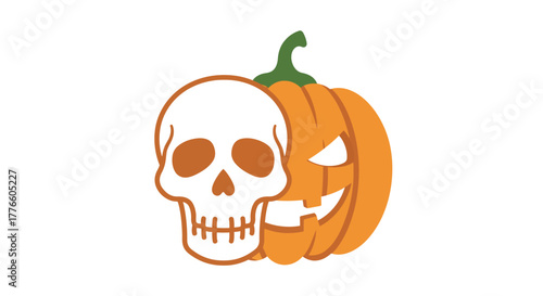 Spooky Halloween Skull and Pumpkin Combo Icon - A Frighteningly Fun Design
