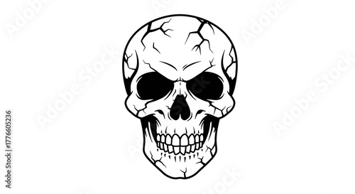 Iconic Skull Graphic with Cracked Details and Dark Eye Sockets Representing Danger or Mystery
