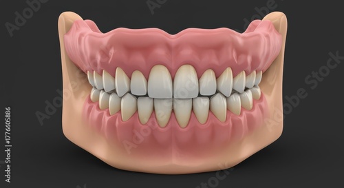 Realistic 3d rendering of a full set of healthy human teeth and gums
