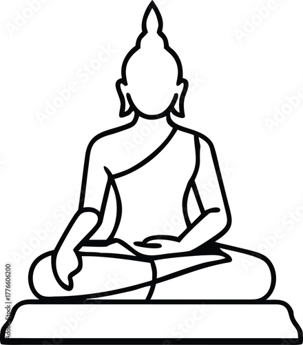 Vector Illustration Flat Line Icon of Thailand Buddha.