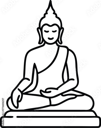 Vector Illustration Flat Line Icon of Thailand Buddha.