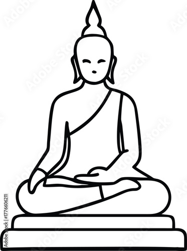 Vector Illustration Flat Line Icon of Thailand Buddha.