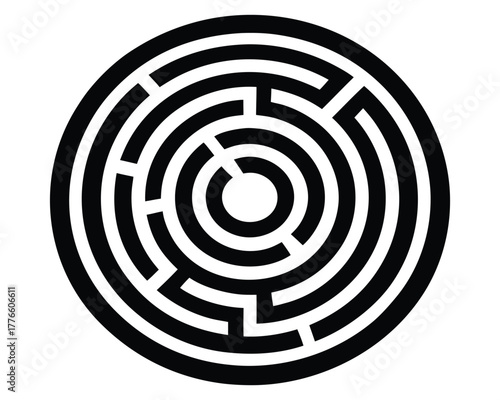 Complex Circular Maze Puzzle Vector Illustration Isolated on White Background