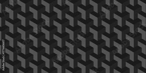 Minimal grid decorative wall vector box black and gray square grid vintage structure cube wallpaper decoration tiles and mosaic seamless pattern.	