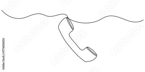 Phone line continuous drawing vector. One line Handset vector background. Handset icon. Continuous outline of a Home phone.