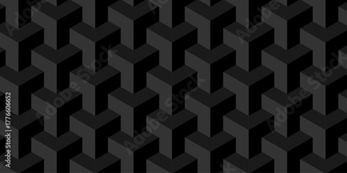 Vector structure minimal black abstract cube square geometric tile hexagon mosaic wall grid wallpaper. black geometric block cube isometric mosaic texture background.	