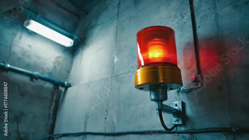 Emergency alert light shining in an industrial setting
