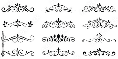 Elegant vintage flourish dividers collection set for classic design and ornate decoration