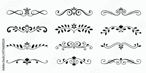 Collection of elegant black vector ornamental dividers and flourishes for design