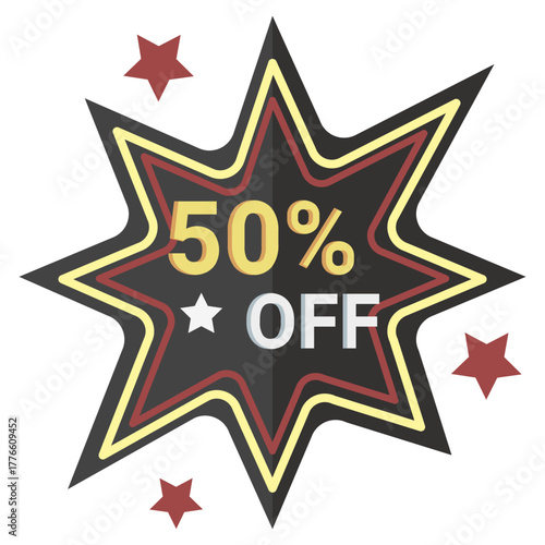  50 percent off Icon, Flat style icon vector illustration, Suitable for website, mobile app, print, presentation, infographic and any other project.