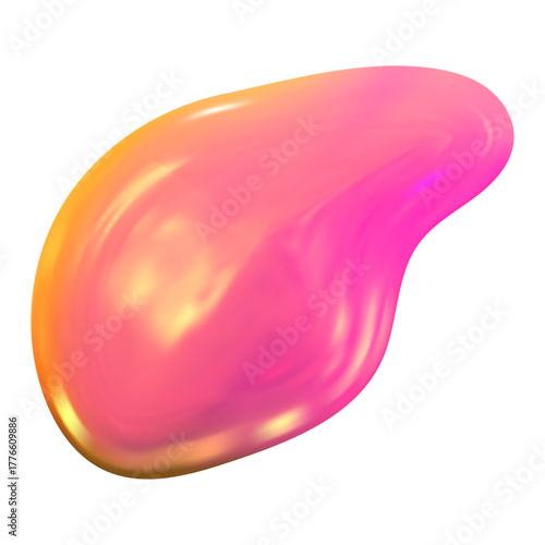 Iridescent holographic 3D blob with Y2K energy. Abstract metallic tones and smooth texture define a luminous 3D y2k holographic blob.