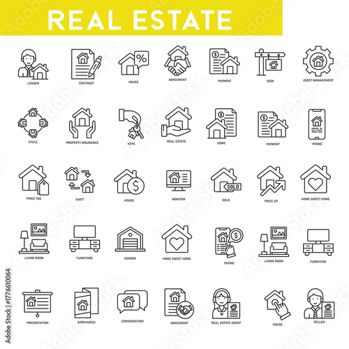 Minimal real estate icon set perfect for property, housing, and architecture projects.
