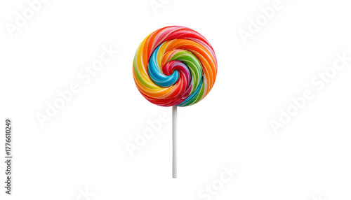 Rainbow Swirl Lollipop Colorful Candy Photorealistic Isolated Transparent PNG