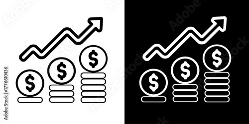 Finance and Investment Growth Line Icon, Monochrome Vector