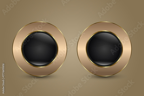 Two Luxury digital circle icon with a smooth black surface and shimmering gold outline. with Modern Elegant Button For Web, UI, UX, and Technology Element vector illustration