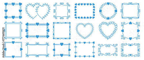 Collection of blue heart and decorative frames for romantic occasions and design elements