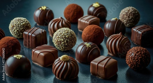 Artisan Chocolates – Elegant Dark Background Gourmet Photography