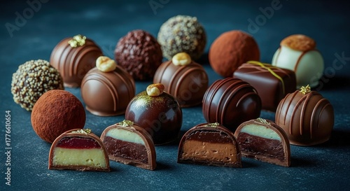 Artisan Chocolates – Elegant Dark Background Gourmet Photography