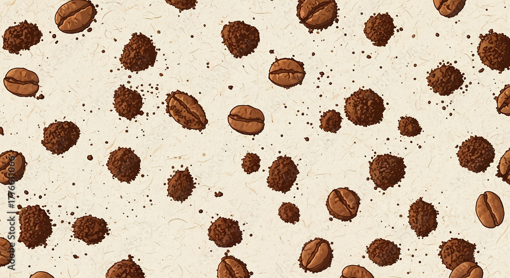 Obraz premium Seamless Coffee Bean and Instant Powder Pattern on Paper Background