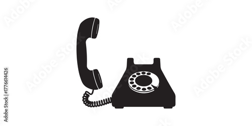 Minimal old telephone icon vector silhouette, clipart, symbol, black color silhouette. Pro Vector. Classic retro telephone icon in black silhouette style. Vector illustration, symbol, and clipart .