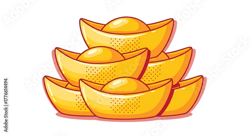 Golden chinese ingots illustration for wealth and prosperity concept