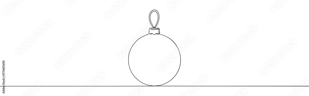 Fototapeta premium Continuous one line drawing of a simple, round Christmas ornament, symbolizing holidays, decoration, and festive cheer.