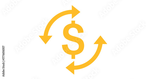 Yellow dollar sign with circular arrows symbolizing financial flow