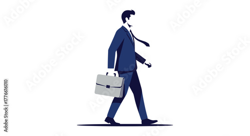 Business professional walking in style with briefcase in blue suit