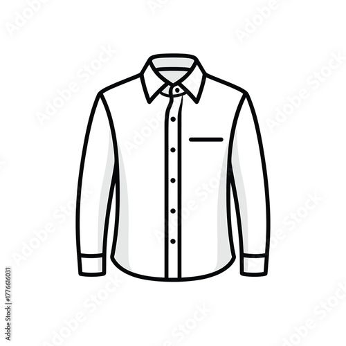 Stylized Black and White Illustration of a Long Sleeved Button Down Shirt with Pocket