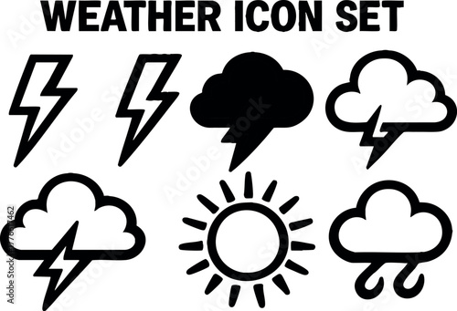 Weather icon set with lightning sun clouds rain storm symbols vector illustration collection design