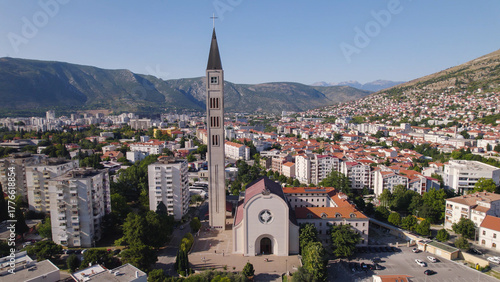 Aerial View of Church of St. Peter and Paul in Mostar Bosnia and Herzegovina