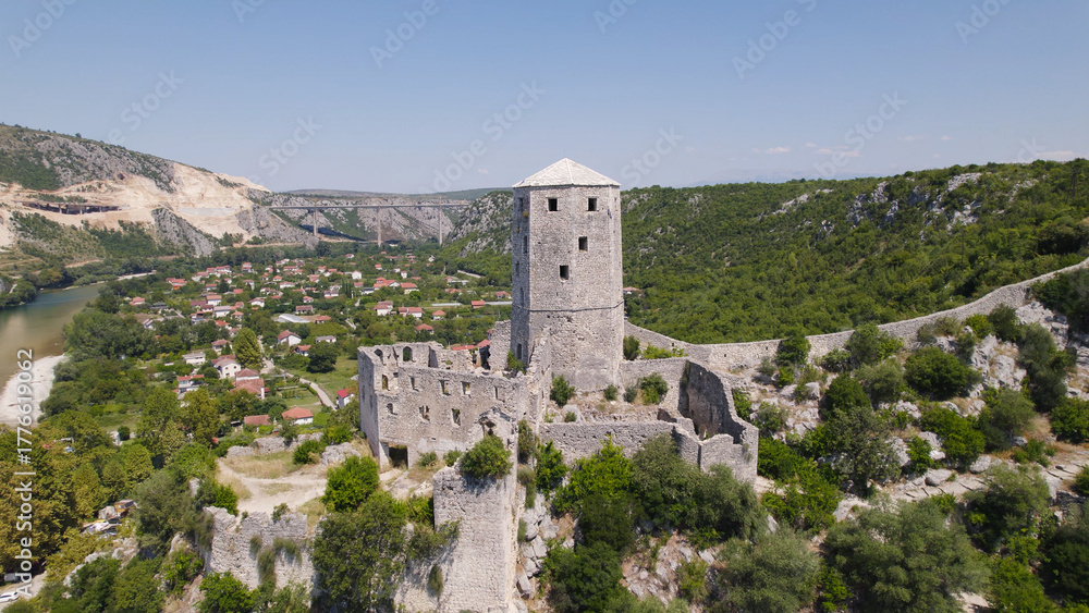 Obraz premium Aerial View of Citadel Pocitelj Bosnia and Herzegovina