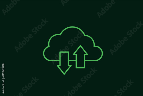 uploading and downloading cloud hosting files illustration in flat style design. Vector illustration.	