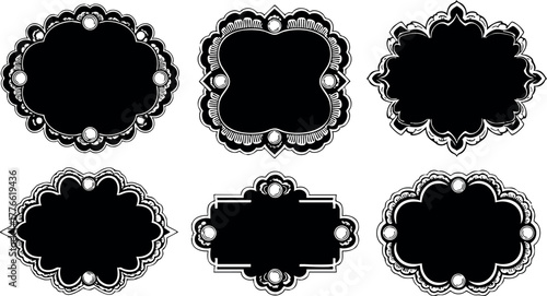 Vintage ornamental frames with intricate baroque style decorative borders in black vector set