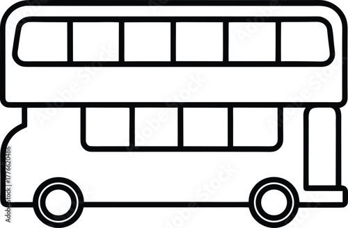 Double Decker Bus Outline Vector Illustration on White Background
