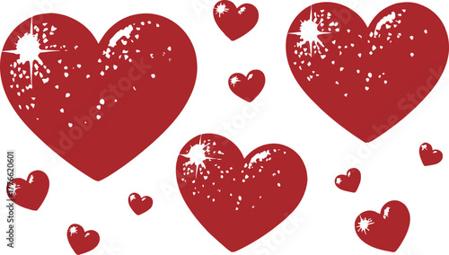 Elegant Broken Red Hearts Pattern On Transparent Vector Illustration