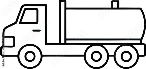 Fuel Truck Outline Vector Illustration Isolated on White Background