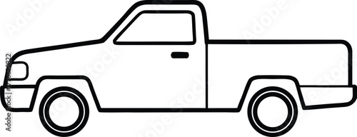 Pickup Truck Outline Vector Illustration Isolated on White Background